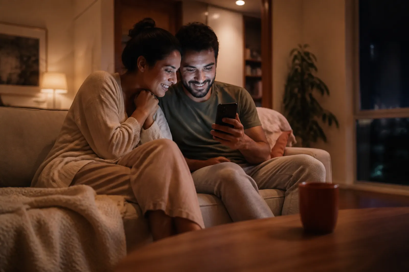 Casal acompanhando o casamento online no portal