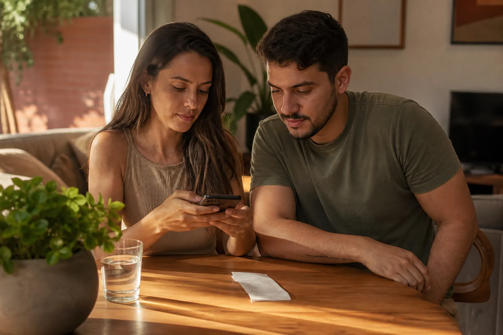 Casal enviando comprovante de pagamento no portal