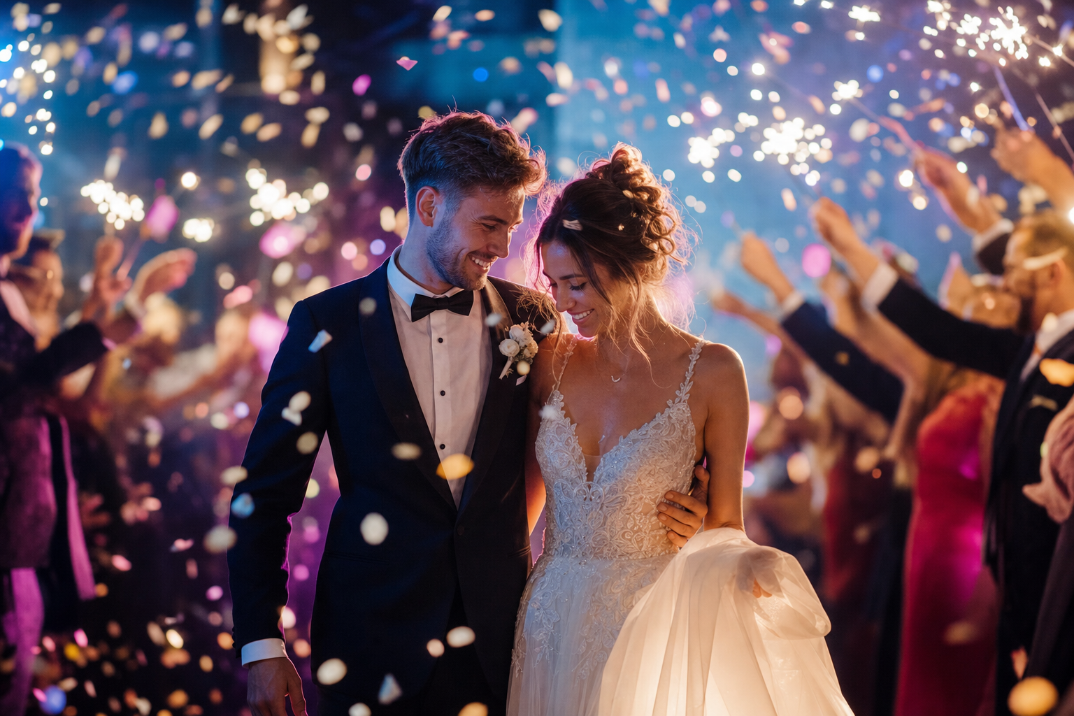 Casal em celebração — resultado de um evento bem acompanhado